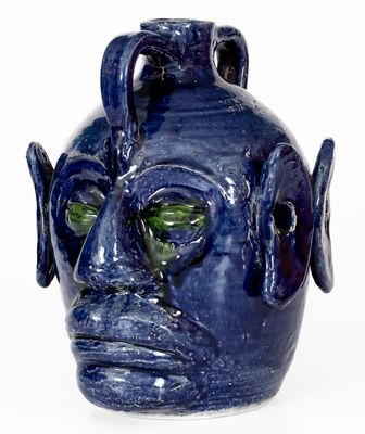 Exceedingly Rare and Important Edwin Meaders Double Face Jug Signed and Dated 5/18/94