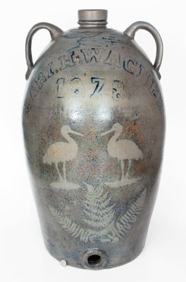 Important and Unique 30-Gallon Western PA Presentation Cooler w/ Stenciled Heron-and-Fern Motifs, 1878