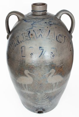 Important and Unique 30-Gallon Western PA Presentation Cooler w/ Stenciled Heron-and-Fern Motifs, 1878