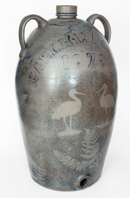 Important and Unique 30-Gallon Western PA Presentation Cooler w/ Stenciled Heron-and-Fern Motifs, 1878