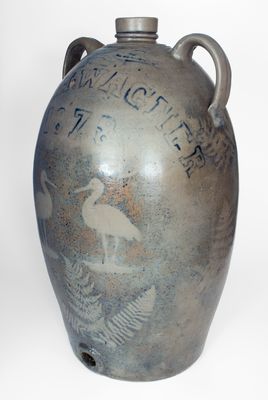 Important and Unique 30-Gallon Western PA Presentation Cooler w/ Stenciled Heron-and-Fern Motifs, 1878