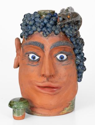 Rex Hogan Face Jug w/ Lizard and Grapes, Signed and Dated 2008