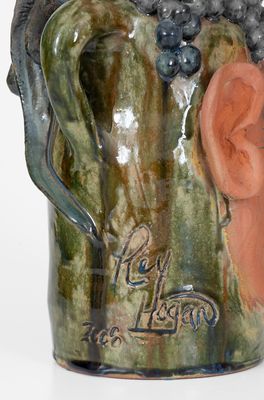 Rex Hogan Face Jug w/ Lizard and Grapes, Signed and Dated 2008