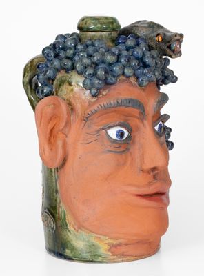 Rex Hogan Face Jug w/ Lizard and Grapes, Signed and Dated 2008