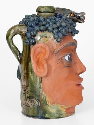 Rex Hogan Face Jug w/ Lizard and Grapes, Signed and Dated 2008