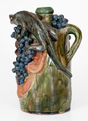 Rex Hogan Face Jug w/ Lizard and Grapes, Signed and Dated 2008