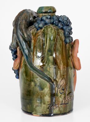 Rex Hogan Face Jug w/ Lizard and Grapes, Signed and Dated 2008