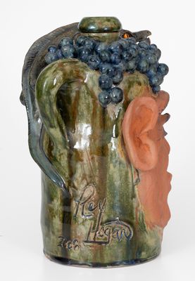 Rex Hogan Face Jug w/ Lizard and Grapes, Signed and Dated 2008