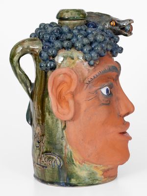 Rex Hogan Face Jug w/ Lizard and Grapes, Signed and Dated 2008