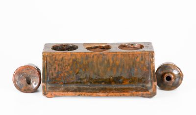 Copper-Glazed Redware Inkstand, PA or New England origin, early 19th century