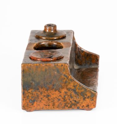 Copper-Glazed Redware Inkstand, PA or New England origin, early 19th century