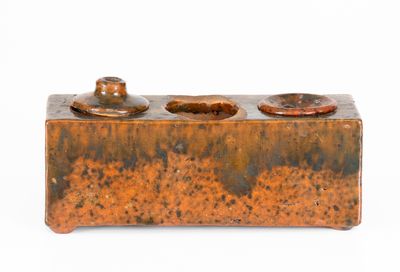 Copper-Glazed Redware Inkstand, PA or New England origin, early 19th century