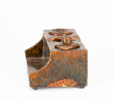 Copper-Glazed Redware Inkstand, PA or New England origin, early 19th century