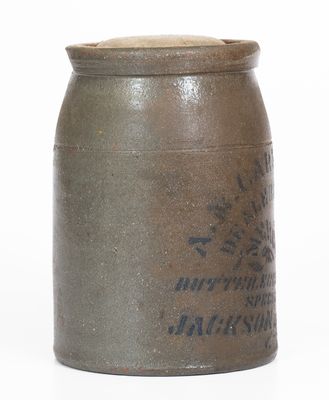 Scarce Stoneware Canning Jar w/ Jackson Courthouse, WV Advertising, Western PA origin