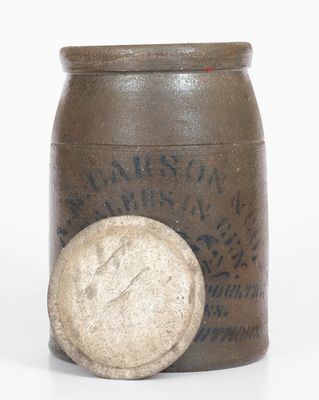 Scarce Stoneware Canning Jar w/ Jackson Courthouse, WV Advertising, Western PA origin