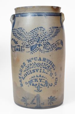 Fine Eagle Pottery (Greensboro, PA) Stoneware Churn w/ Louisville, Kentucky Advertising