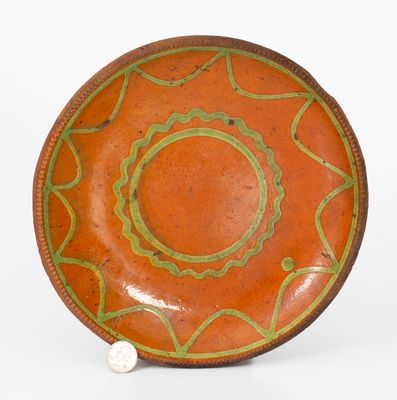 Fine Copper-Slip-Decorated Redware Dish, Mid-Atlantic origin, 19th century