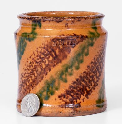 Exceptional Diminutive J. BELL (John Bell, Waynesboro, PA) Redware Jar, circa 1840