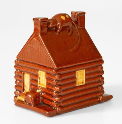 Extremely Rare Philadelphia Redware Log Cabin w/ Raccoon for 1840 National Whig Convention