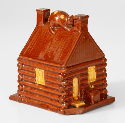 Extremely Rare Philadelphia Redware Log Cabin w/ Raccoon for 1840 National Whig Convention