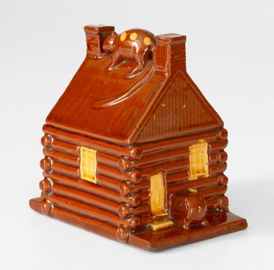 Extremely Rare Philadelphia Redware Log Cabin w/ Raccoon for 1840 National Whig Convention