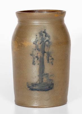 Very Rare Stoneware Canning Jar w/ Cobalt Tree Decoration, Morgantown, WV or Uniontown, PA