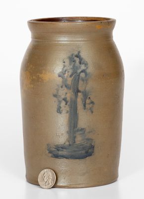 Very Rare Stoneware Canning Jar w/ Cobalt Tree Decoration, Morgantown, WV or Uniontown, PA