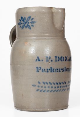 One-Gallon A.P. DONAGHHO / Parkersburg, W. Va. Cobalt-Decorated Stoneware Pitcher