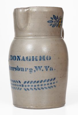 One-Gallon A.P. DONAGHHO / Parkersburg, W. Va. Cobalt-Decorated Stoneware Pitcher