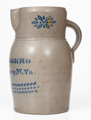 One-Gallon A.P. DONAGHHO / Parkersburg, W. Va. Cobalt-Decorated Stoneware Pitcher