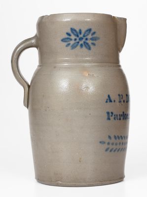 One-Gallon A.P. DONAGHHO / Parkersburg, W. Va. Cobalt-Decorated Stoneware Pitcher