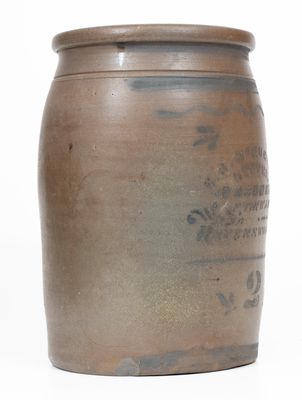 Rare Two-Gallon Stoneware Jar w/ Ravenswood, WV Advertising, Greensboro, PA, c1875