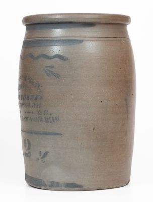 Rare Two-Gallon Stoneware Jar w/ Ravenswood, WV Advertising, Greensboro, PA, c1875