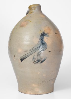 Extremely Rare J. BOYNTON (Albany, NY) Stoneware Jug w/ Incised Bird Decoration, c1816-18