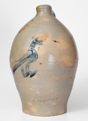 Extremely Rare J. BOYNTON (Albany, NY) Stoneware Jug w/ Incised Bird Decoration, c1816-18