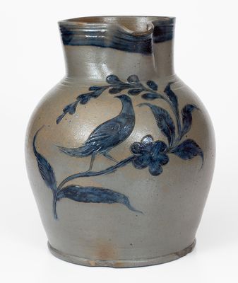 Very Rare Henry Remmey, Baltimore, MD Stoneware Incised Bird Pitcher, c1825