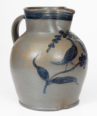 Very Rare Henry Remmey, Baltimore, MD Stoneware Incised Bird Pitcher, c1825