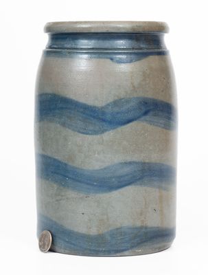 Probably Palatine, West Virginia Stoneware Jar w/ Cobalt Stripe Decoration, c1875