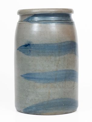 Probably Palatine, West Virginia Stoneware Jar w/ Cobalt Stripe Decoration, c1875