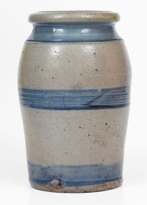 Scarce Western Pennsylvania Stoneware Jar w/ Cobalt Stripe Decoration, c1865