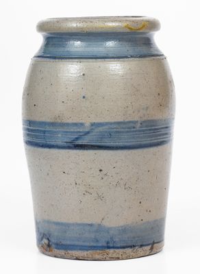 Scarce Western Pennsylvania Stoneware Jar w/ Cobalt Stripe Decoration, c1865