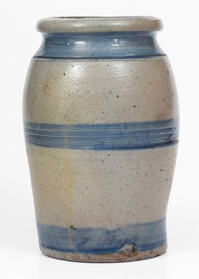 Scarce Western Pennsylvania Stoneware Jar w/ Cobalt Stripe Decoration, c1865