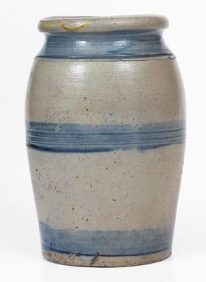 Scarce Western Pennsylvania Stoneware Jar w/ Cobalt Stripe Decoration, c1865