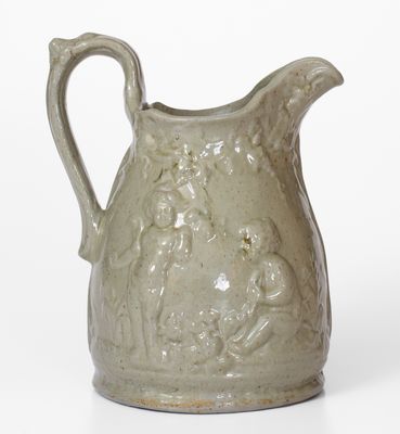 Rare JOHN BELL / WAYNESBORO Pottery Pitcher w/ Relief Cherub Motif, 1850-80