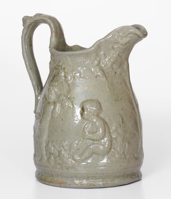 Rare JOHN BELL / WAYNESBORO Pottery Pitcher w/ Relief Cherub Motif, 1850-80