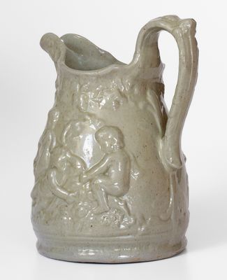 Rare JOHN BELL / WAYNESBORO Pottery Pitcher w/ Relief Cherub Motif, 1850-80