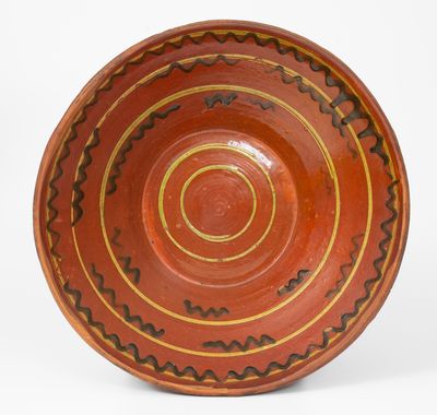 Rare and Fine Large-Sized Hagerstown, Maryland Redware Bowl w/ Two-Color Slip Decoration