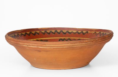 Rare and Fine Large-Sized Hagerstown, Maryland Redware Bowl w/ Two-Color Slip Decoration