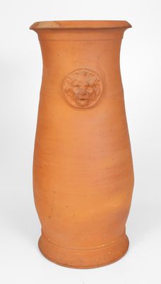 Very Rare Redware Umbrella Stand w/ Lion's Head Handles, Stamped Twice JOHN BELL / WAYNESBORO