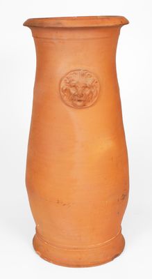 Very Rare Redware Umbrella Stand w/ Lion s Head Handles, Stamped Twice JOHN BELL / WAYNESBORO